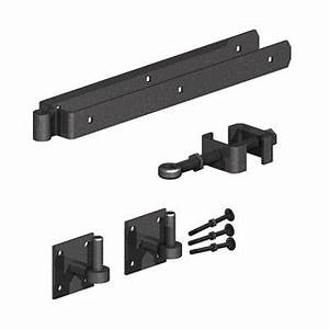 Black metal gate hinge hardware components set