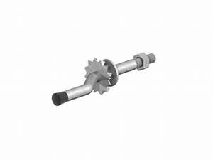 Metal shaft with toothed wheel and nut