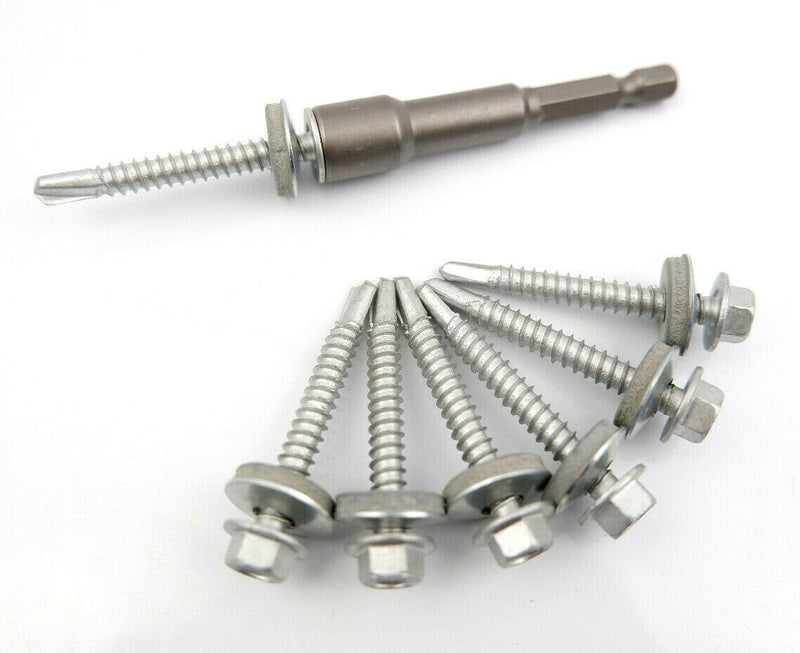 Self-drilling hex-head screws with driver bit