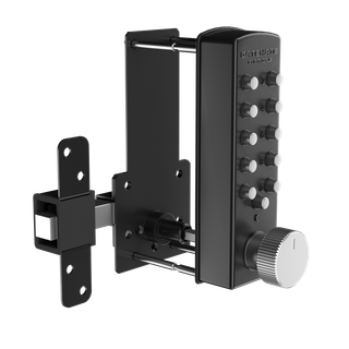 Black electronic keypad door lock with mounting bracket