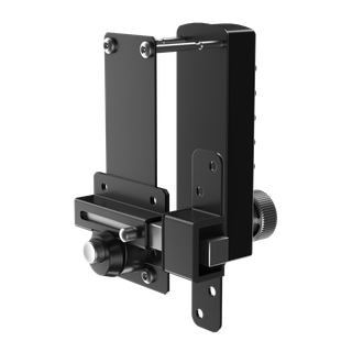 Black adjustable metal camera mounting bracket with knobs