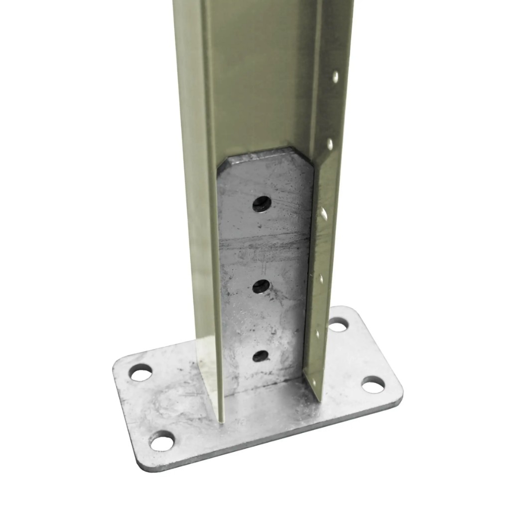 Galvanised steel post base bracket with bolt holes